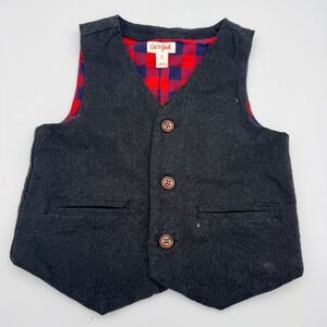 Cat & Jack Boys Charcoal Gray Plaid Lined Dress Vest Waistcoat 4T 100% Cotton